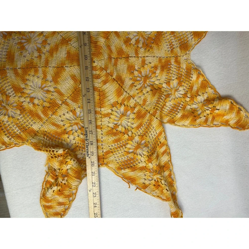 Boho Cottagecore Handmade OS Yellow Orange Crochet Star Sunburst Doily